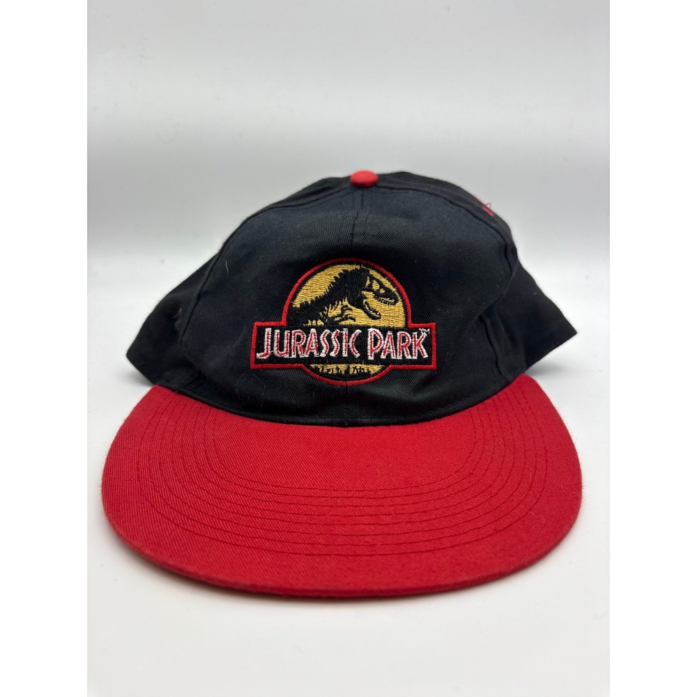 VTG 90s 1992 Jurassic Park Embroidered Snapback Hat Cap OS Black Red Movie Merch